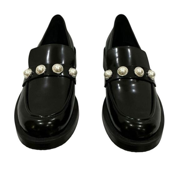 Stuart Weitzman Portia Bold Loafers Black Leather w Pearl Detail Size 8.5 Spain - Picture 8 of 14